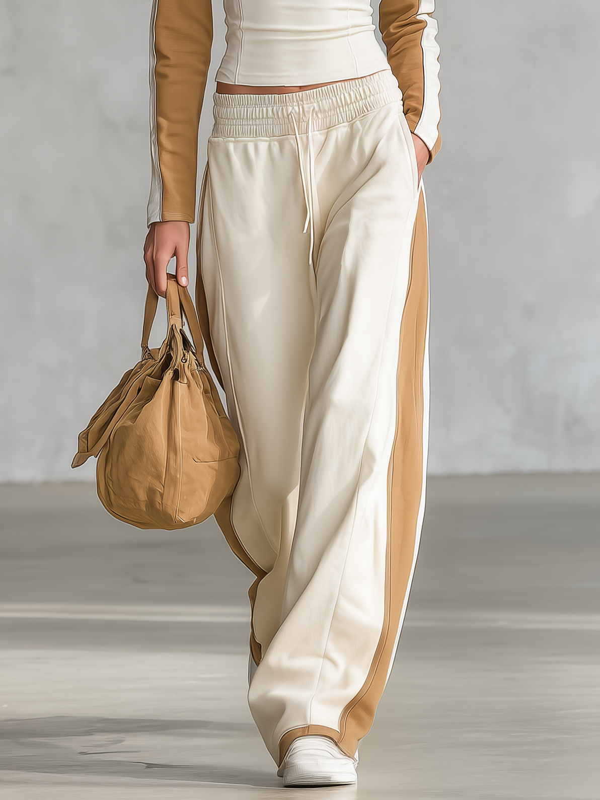 Retro Casual Athleisure Set Featuring A Cotton Top And Matching Pants