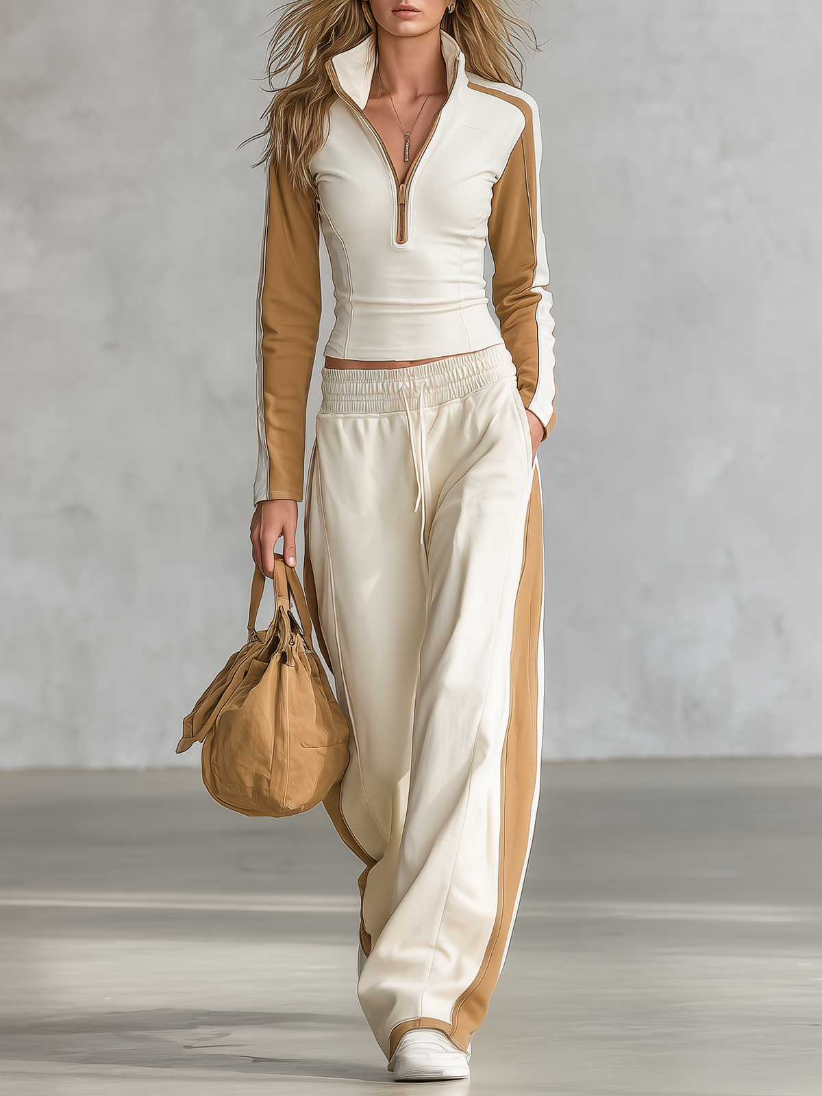 Retro Casual Athleisure Set Featuring A Cotton Top And Matching Pants