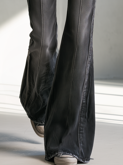 Studded Faux Leather Flare Pants
