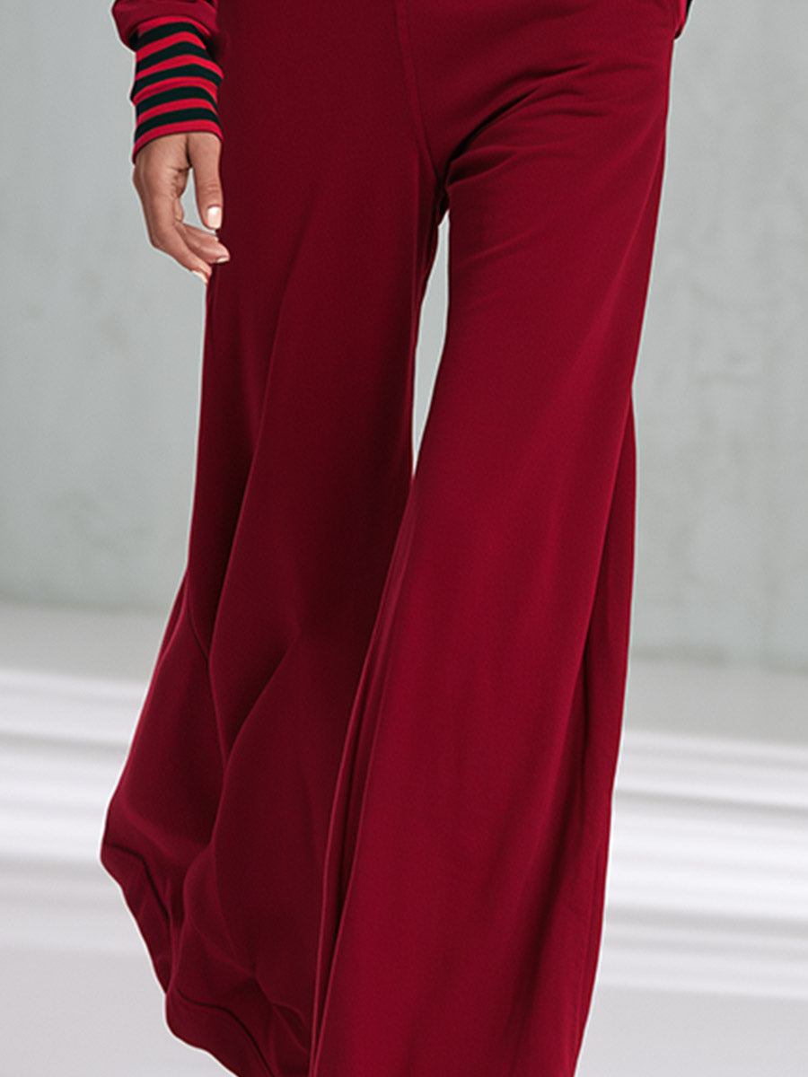 Casual Sporty Style With Striped Trim Red Hooded Cotton Jumpsuit