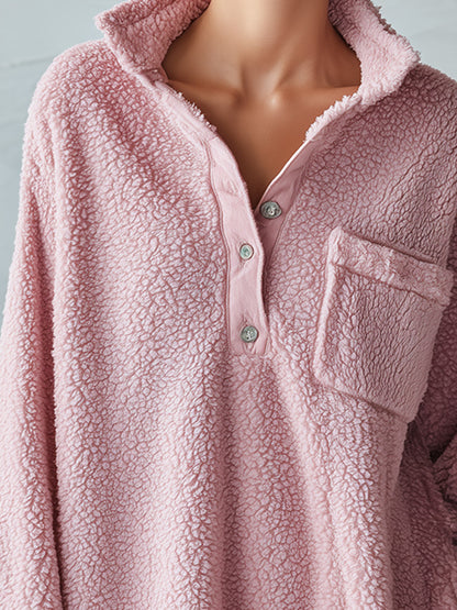 Oversized Teddy Fleece Half-Zip Hooded Mini Dress