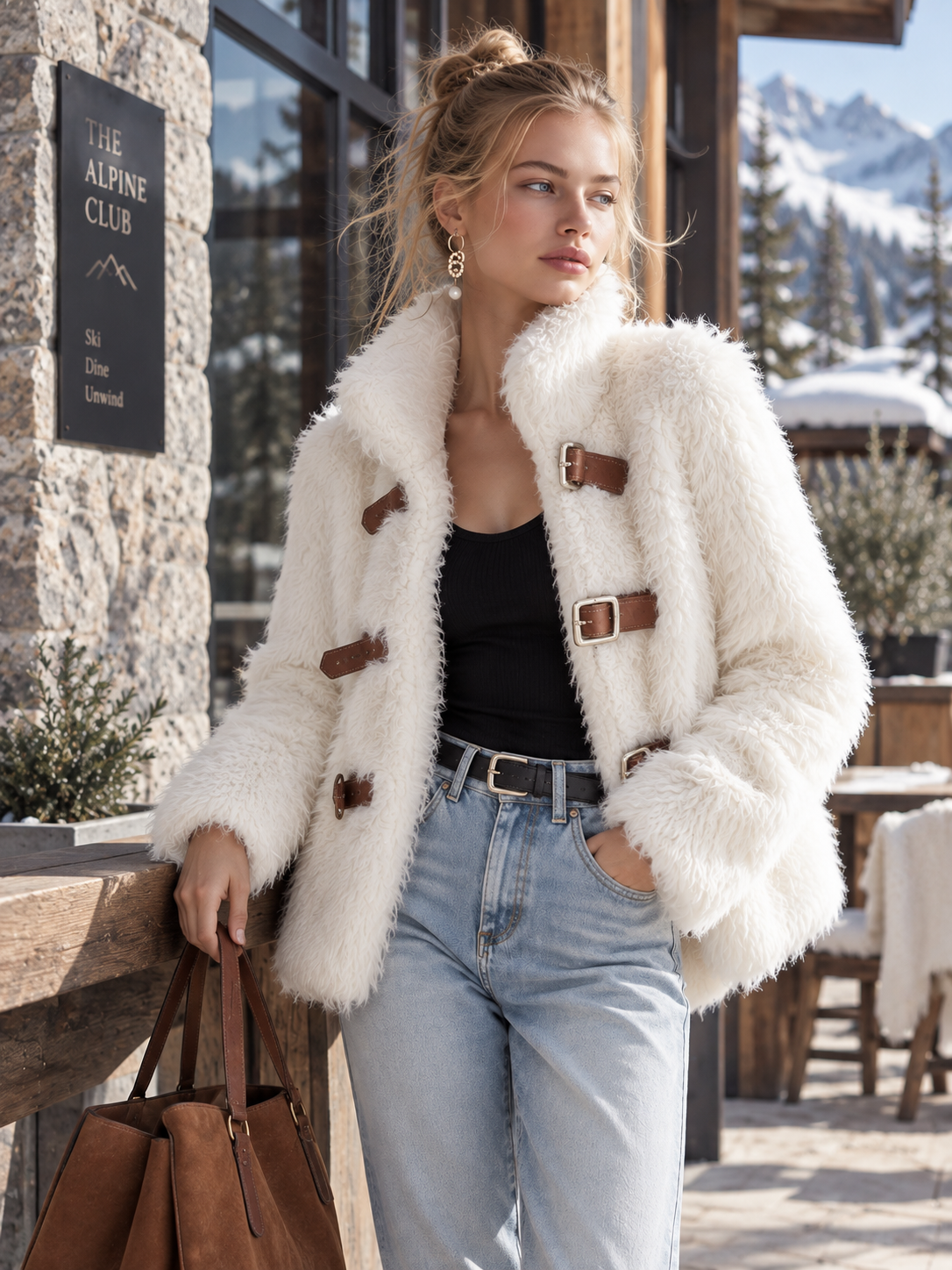 Luxurious White Stand-collar Faux-fur Short Coat