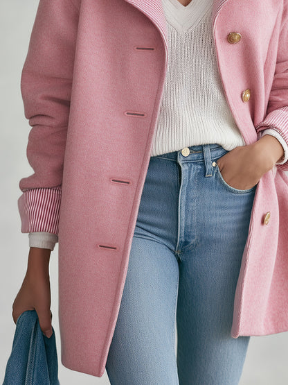 Stylish And Simple Striped Pink Coat