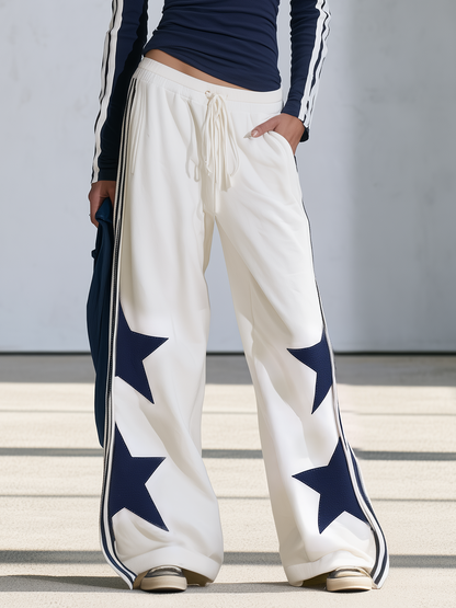 Retro Casual Athleisure Set Featuring A T-shirt-style Sweatshirt And Loose Wide-leg Pants