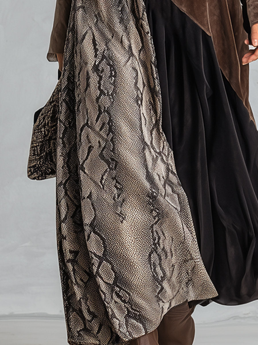 Urban-silhouette Color-block Snakeskin-print Velvet Shirt Maxi Dress