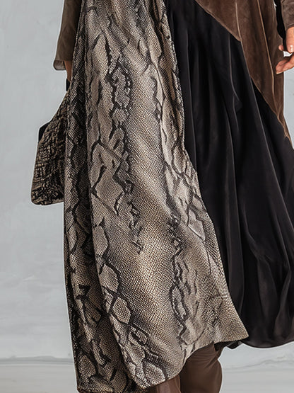 Urban-silhouette Color-block Snakeskin-print Velvet Shirt Maxi Dress