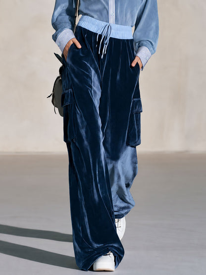 Retro Casual Striped Blue Corduroy Shirt And Trousers Set