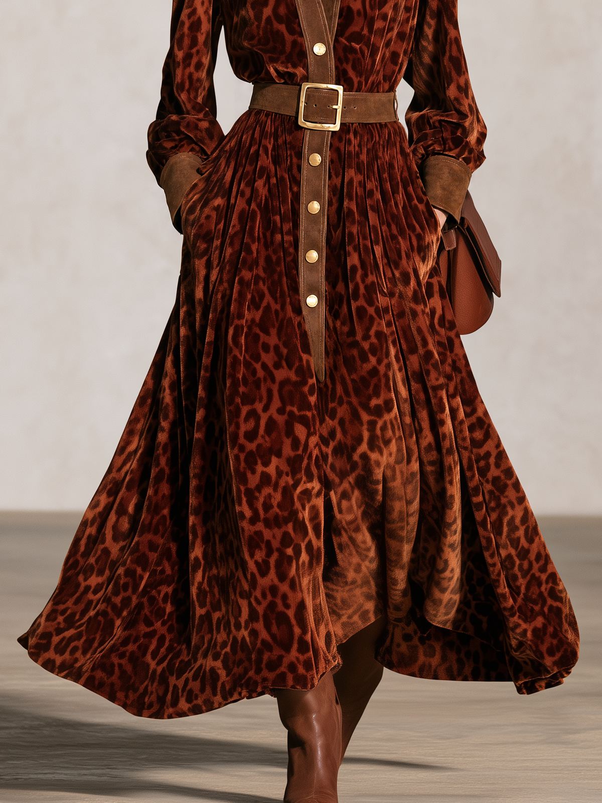 Sophisticated And Elegant Western-style Faux Suede Velvet Maxi Skirt