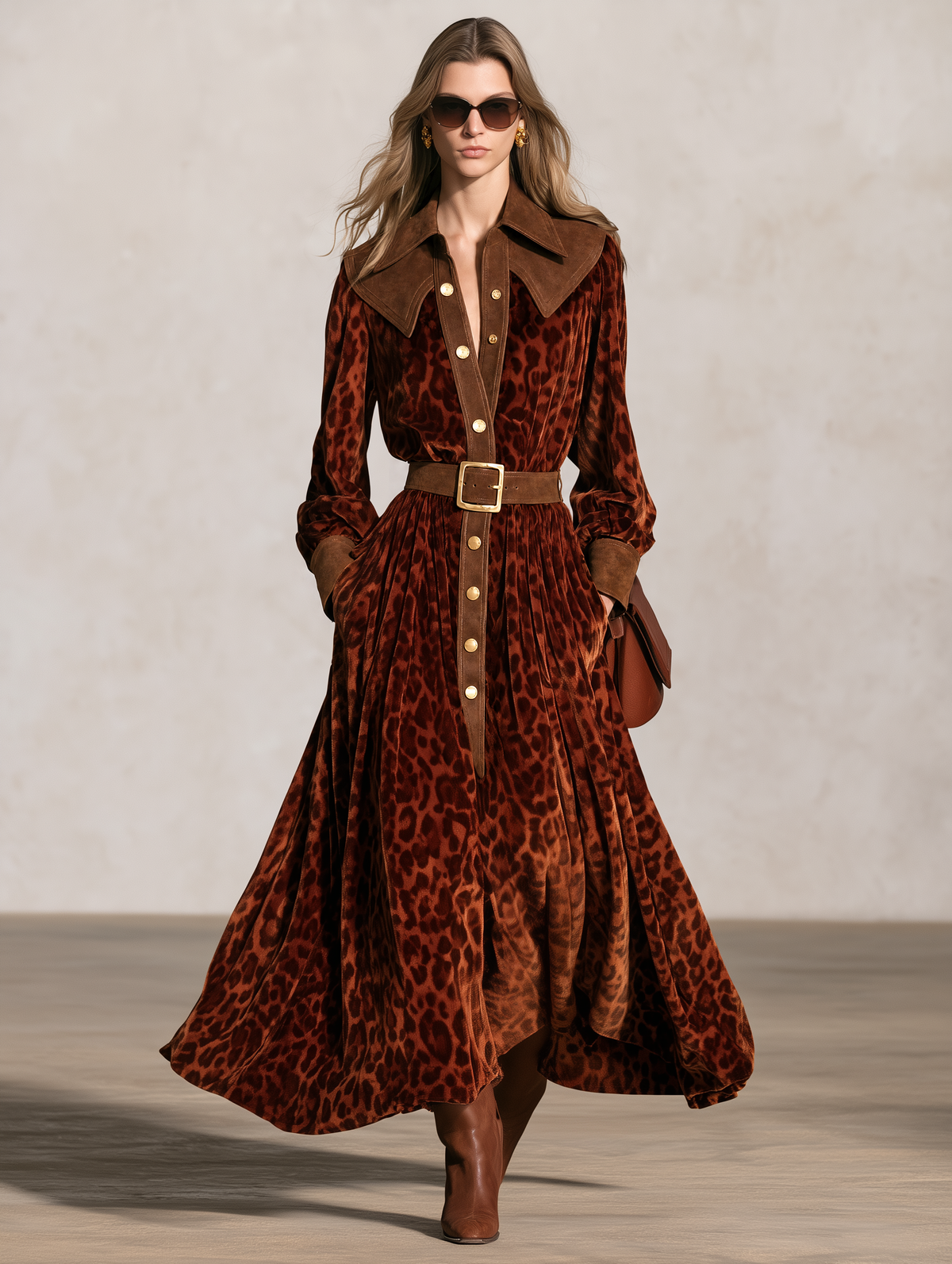 Sophisticated And Elegant Western-style Faux Suede Velvet Maxi Skirt