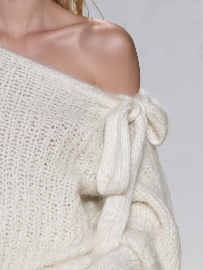 Sophisticated And Elegant Casual Mohair One-shoulder Tie-detail Knit Top