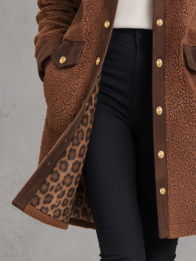 Retro-chic Faux Suede Coat With Fleece Paneling