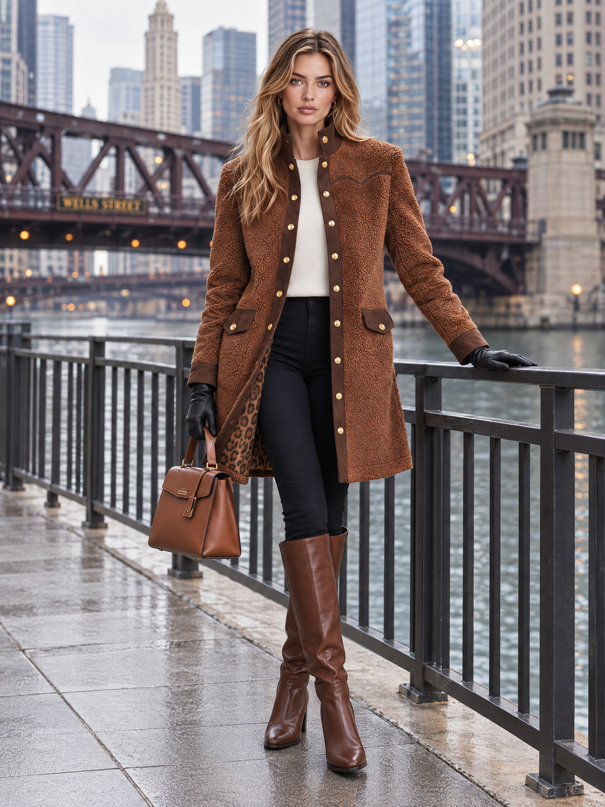 Retro-chic Faux Suede Coat With Fleece Paneling