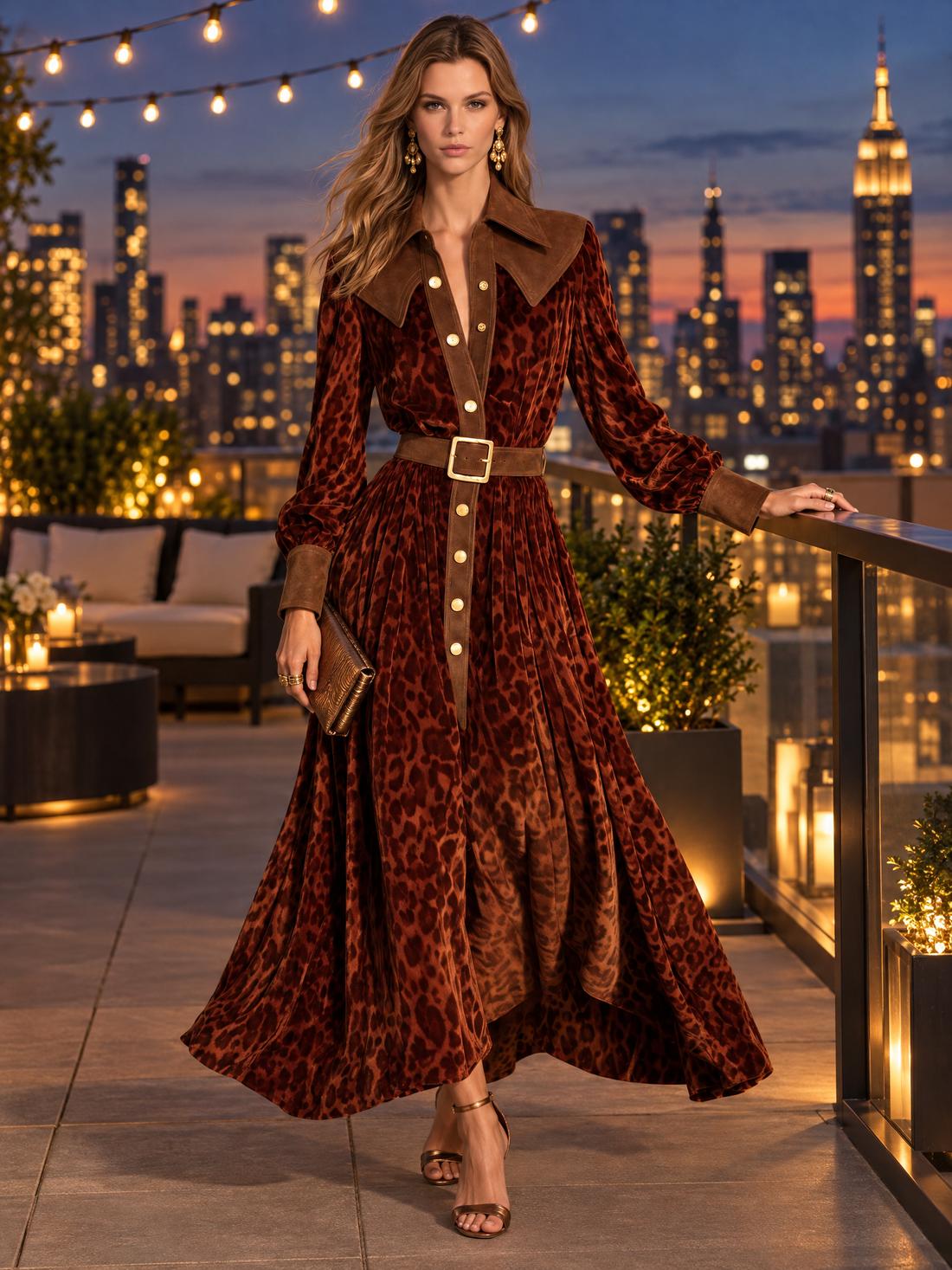 Sophisticated And Elegant Western-style Faux Suede Velvet Maxi Skirt