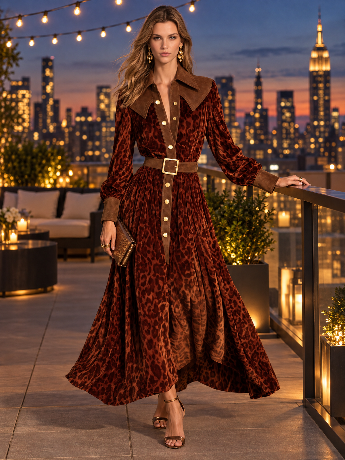 Sophisticated And Elegant Western-style Faux Suede Velvet Maxi Skirt