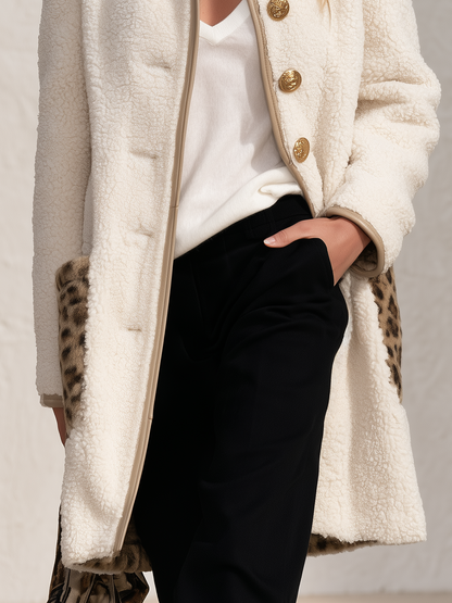 Sophisticated And Elegant Western-style Leopard-print Fleece Coat
