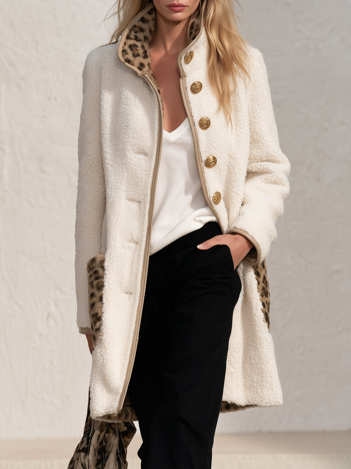 Sophisticated And Elegant Western-style Leopard-print Fleece Coat