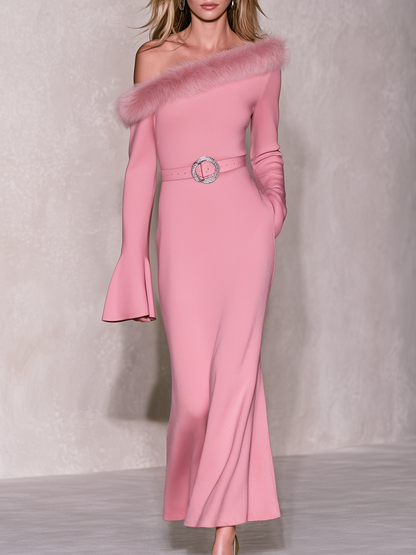 Exquisite And Elegant Resort-style Knit Maxi Dress With Flared Sleeves