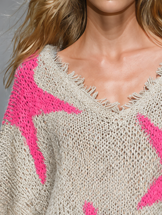 Retro-Elegant Western-Style Color-Block Knit Cape Top