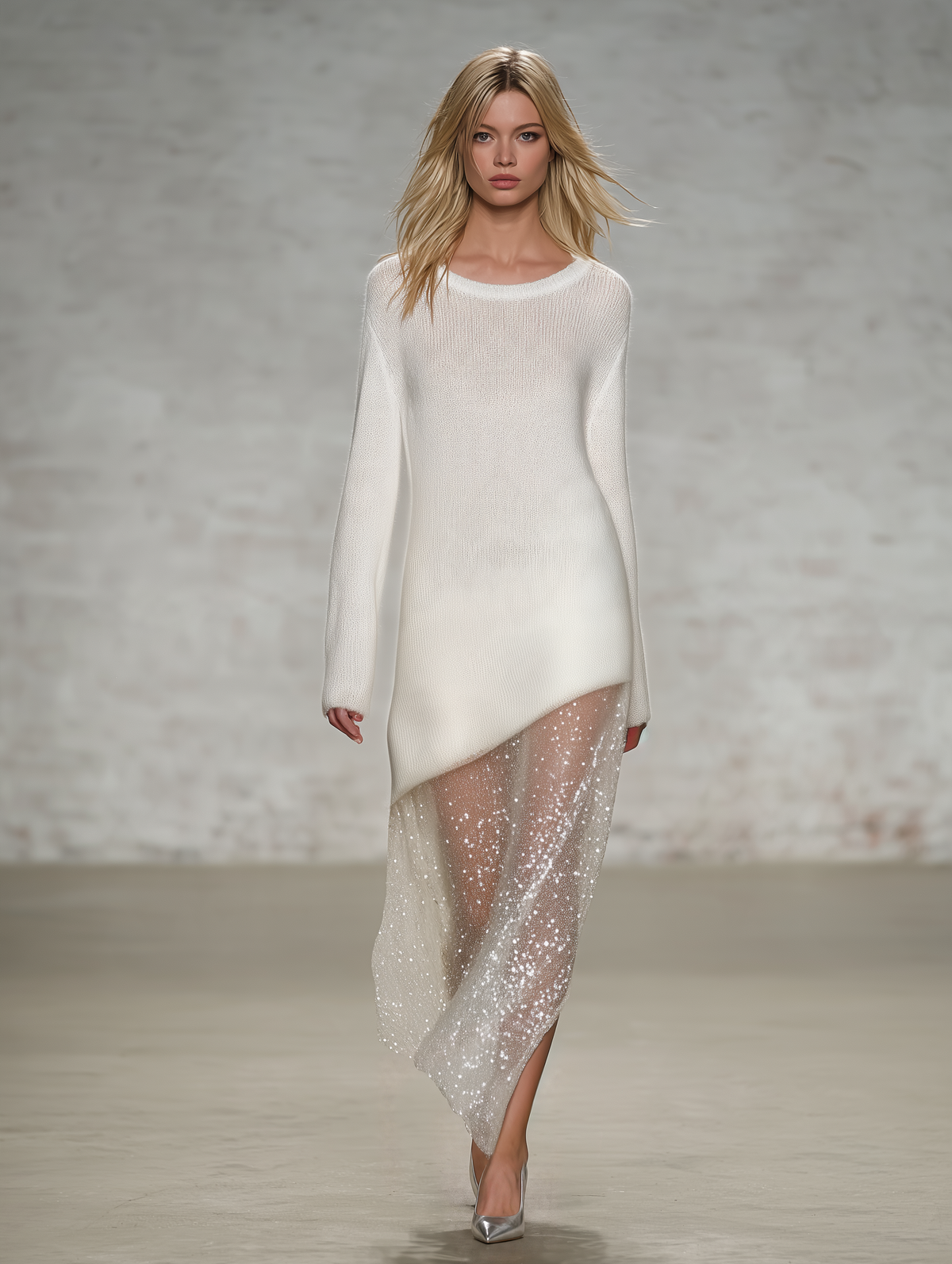 Exquisite And Elegant Resort-style Maxi Skirt Featuring Knit Fabric Tulle And Sequins