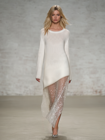 Exquisite And Elegant Resort-style Maxi Skirt Featuring Knit Fabric Tulle And Sequins