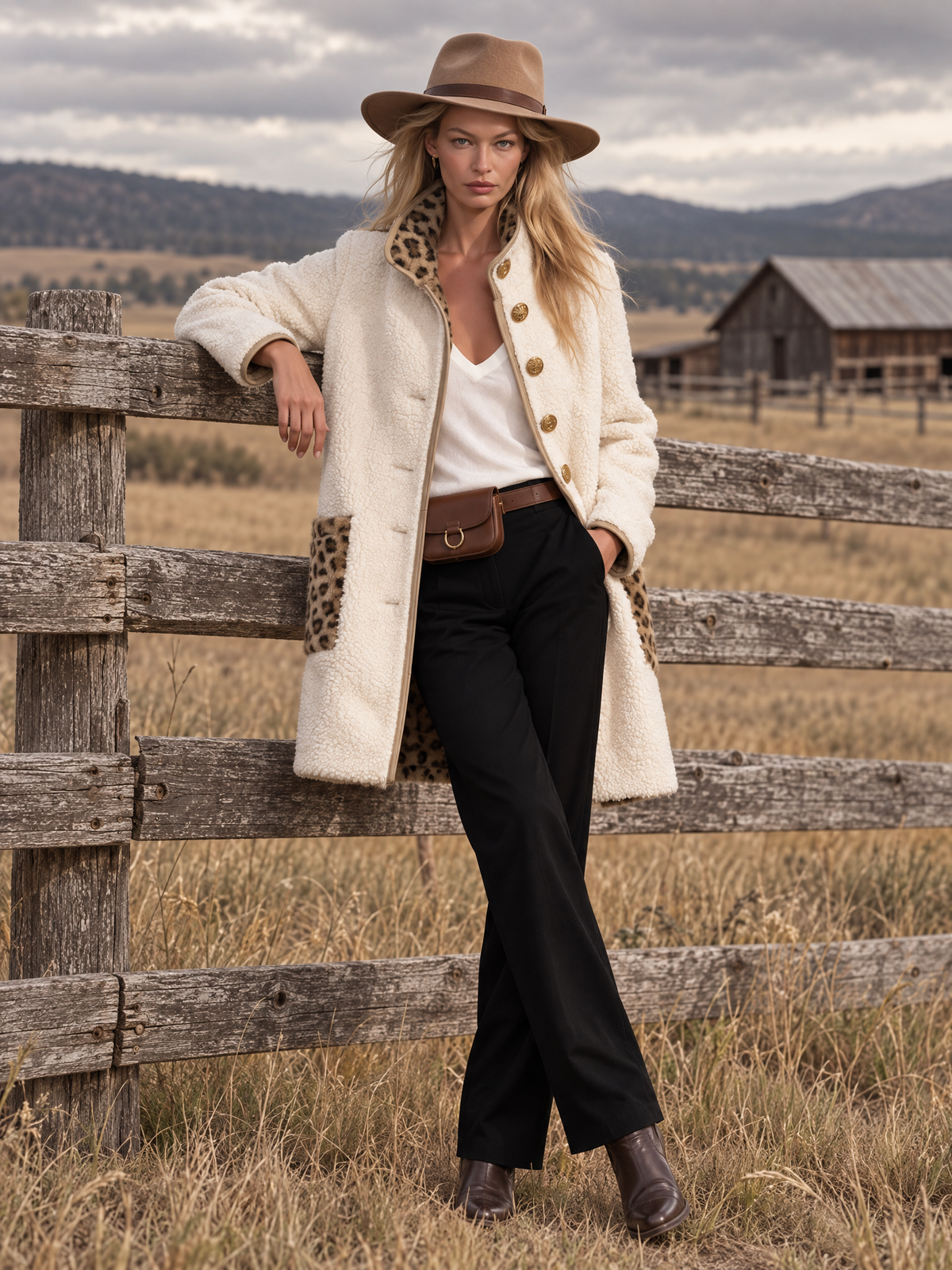 Sophisticated And Elegant Western-style Leopard-print Fleece Coat