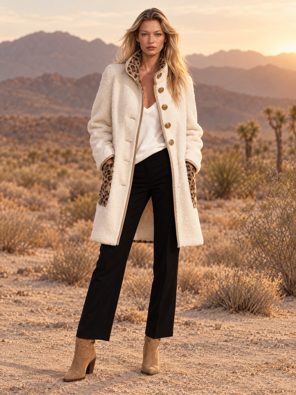 Sophisticated And Elegant Western-style Leopard-print Fleece Coat