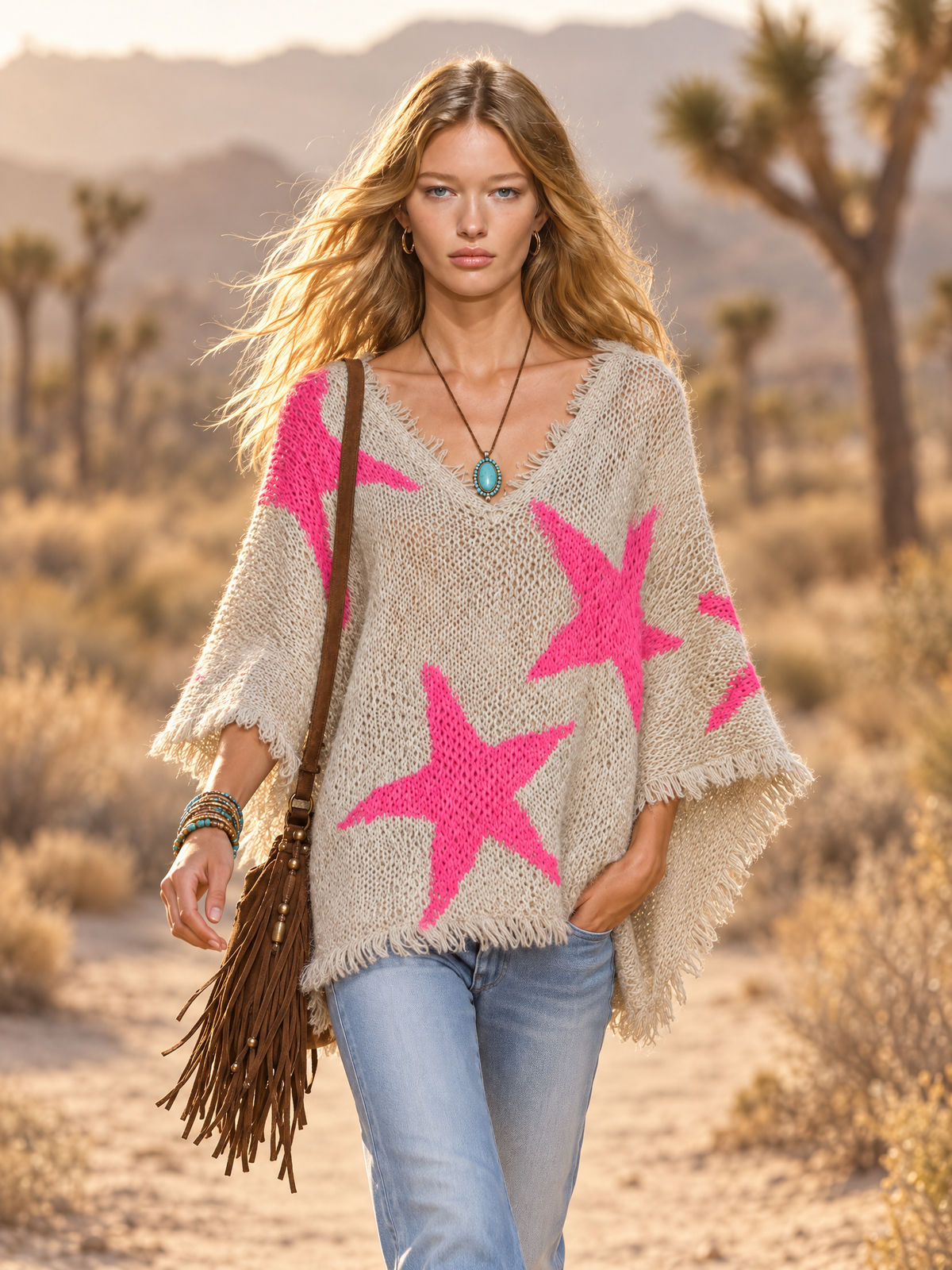 Retro-Elegant Western-Style Color-Block Knit Cape Top