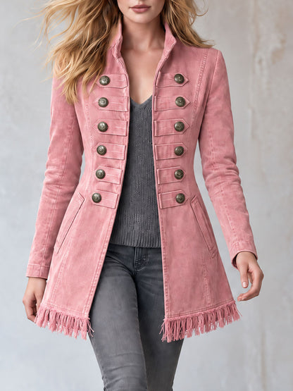 Retro Chic Tassel Pink Double-breasted Denim Coat