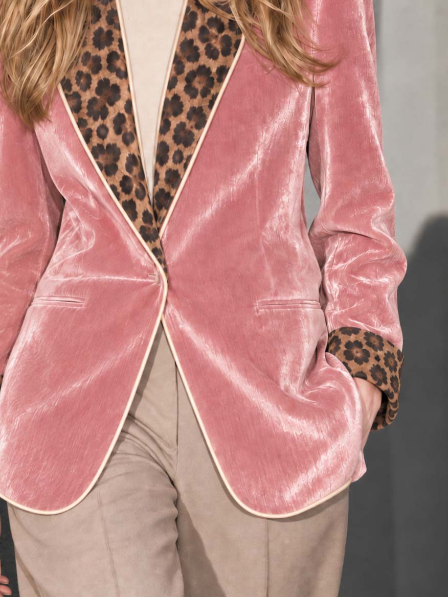 Vintage Pink Velvet Blazer With Leopard Print Lapel One Button Women&
