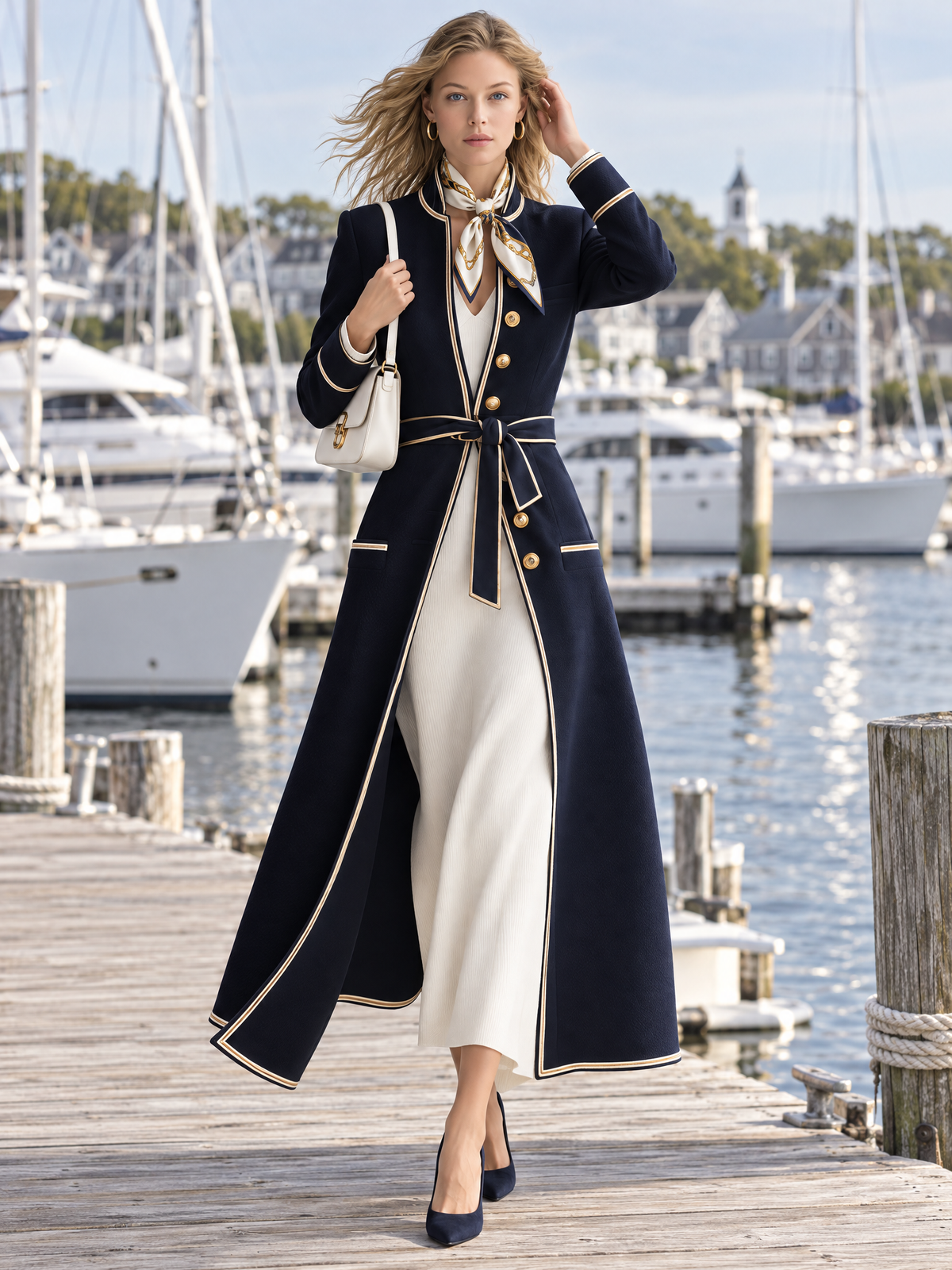 Retro-chic Casual Wool-blend Coat With Color-contrast Trim