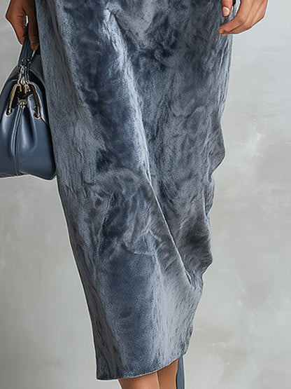 Minimalist Sophisticated Misty-blue Velvet Maxi Dress