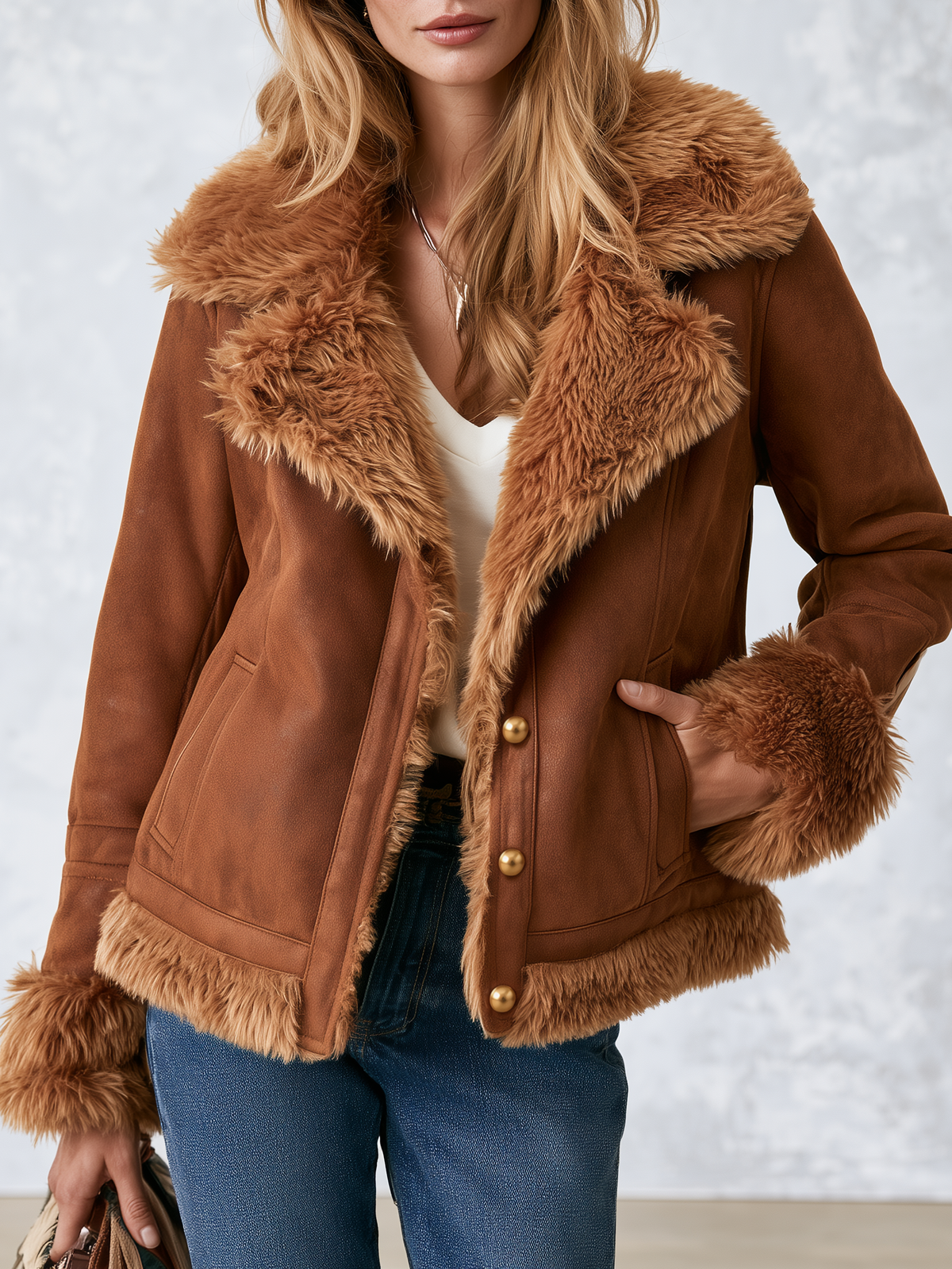 Exquisite Vintage-style Faux Fur And Suede Western Jacket