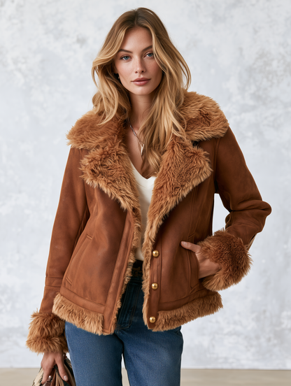 Exquisite Vintage-style Faux Fur And Suede Western Jacket