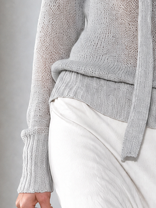 Elegant V-Neck Fuzzy Knit Top With Tie Detail – Soft Retro Chic