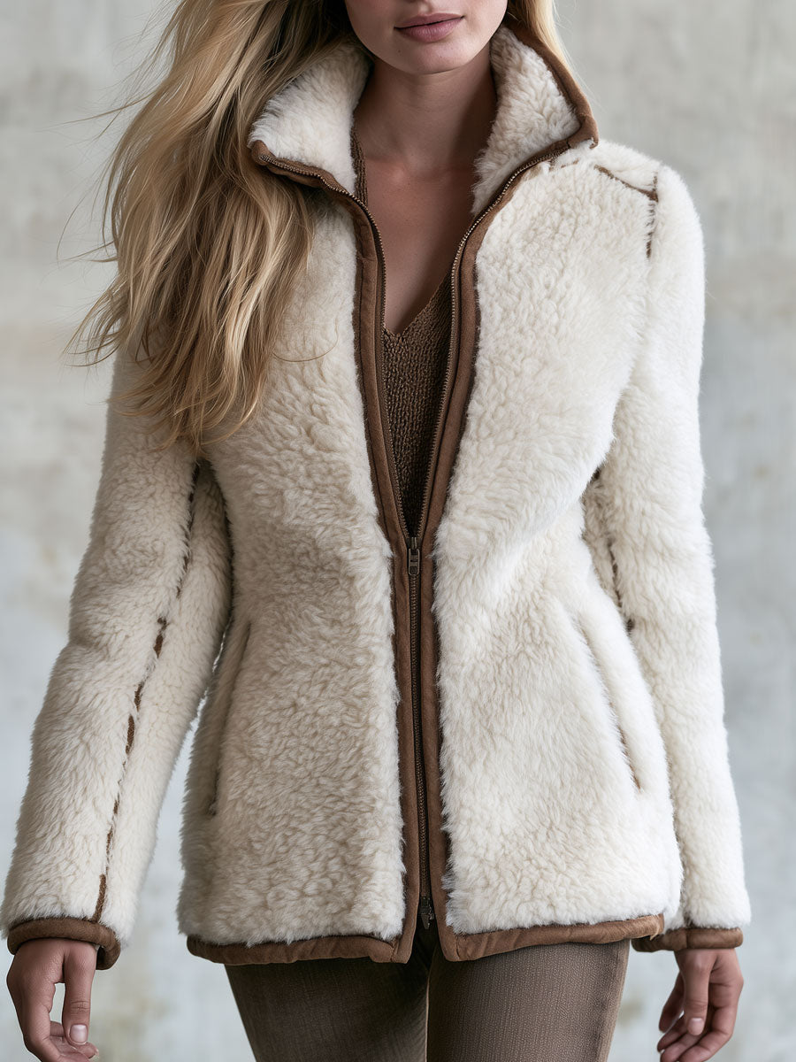 Retro Casual Cream-colored Faux Lamb&