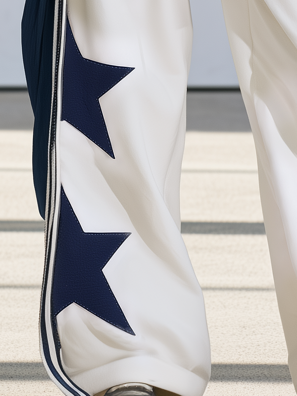 Retro Western-style Striped Wide-leg Sweatpants With White Star Patches
