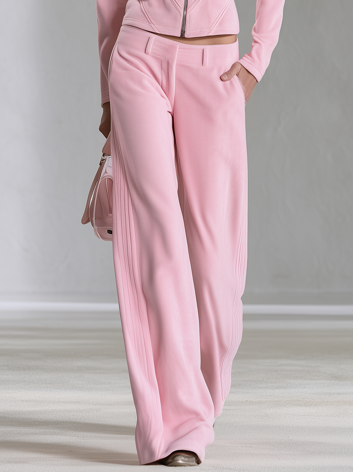 Retro Sporty Quilted Stitch Polar Fleece Zip Jacket And Pants Set