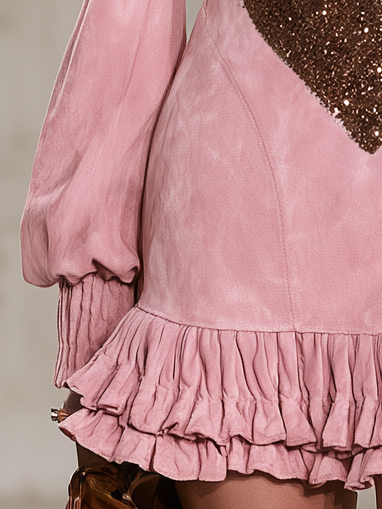 Retro Elegant Faux Suede Sequin Mini Skirt For Party Nights