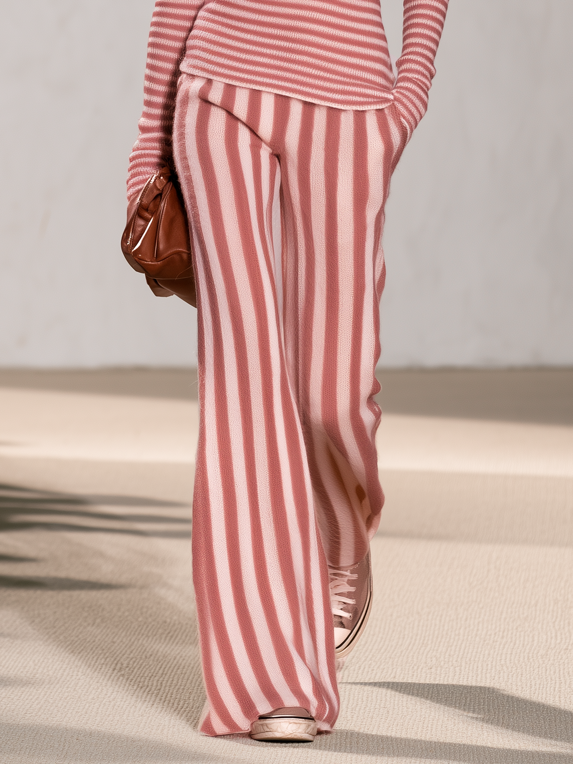 Retro Elegant Contrast Striped Knit Two-Piece Set For Women