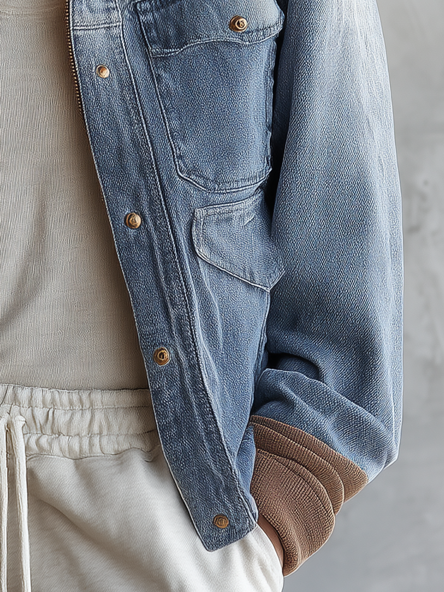 Sherpa Collar Colorblock Denim Jacket