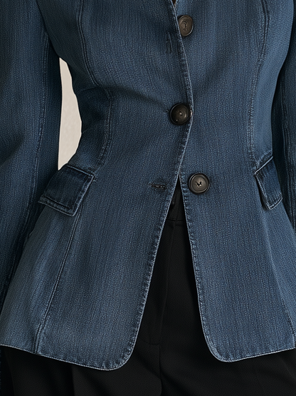 Indigo Stand Collar Denim Blazer Jacket