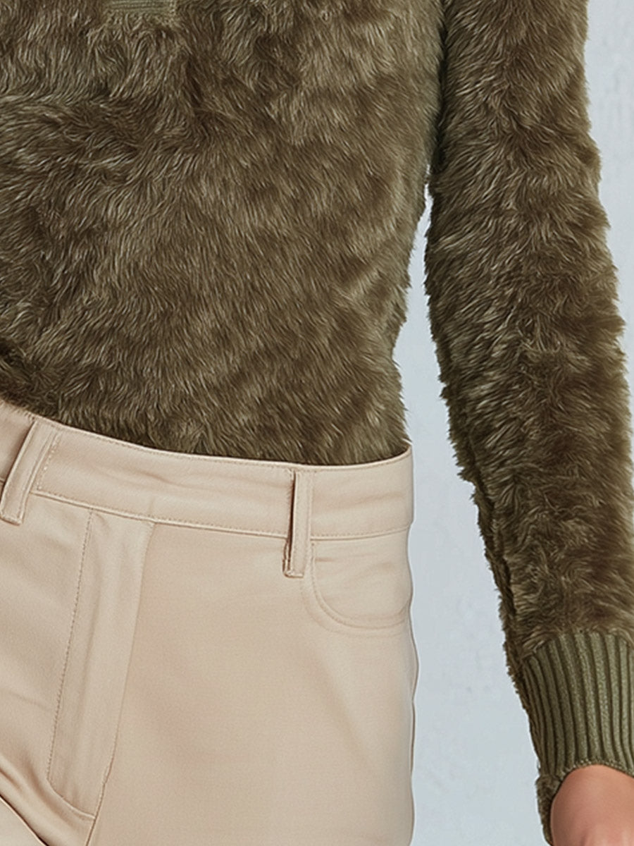 Elegant And Warm Olive Green Faux Mink Sweater