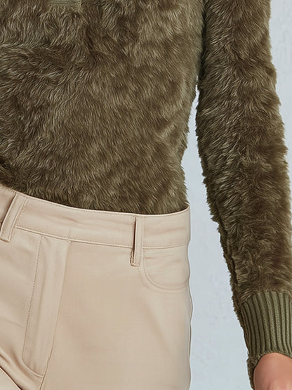 Elegant And Warm Olive Green Faux Mink Sweater