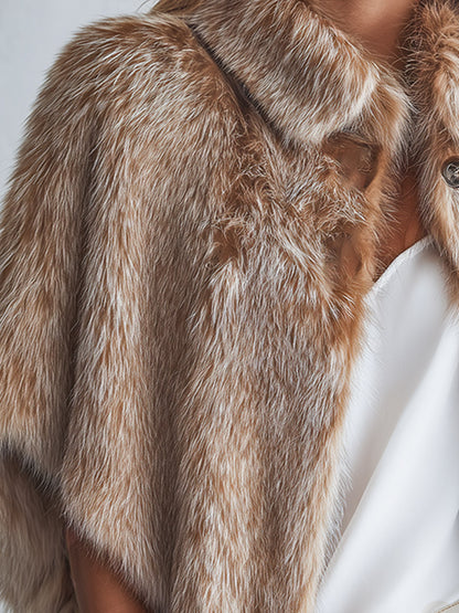 Elegant And Minimalist Light Brown Faux-fur Cape Coat