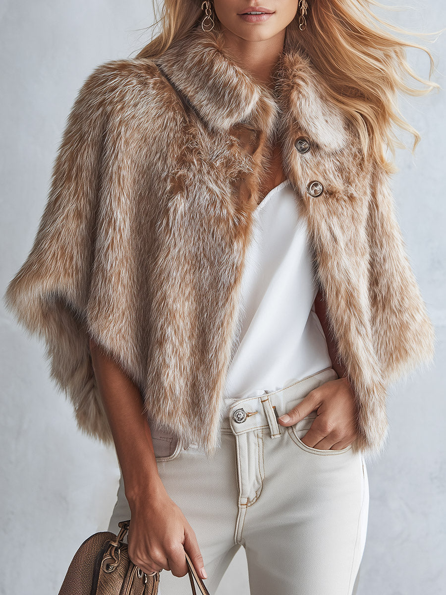 Elegant And Minimalist Light Brown Faux-fur Cape Coat