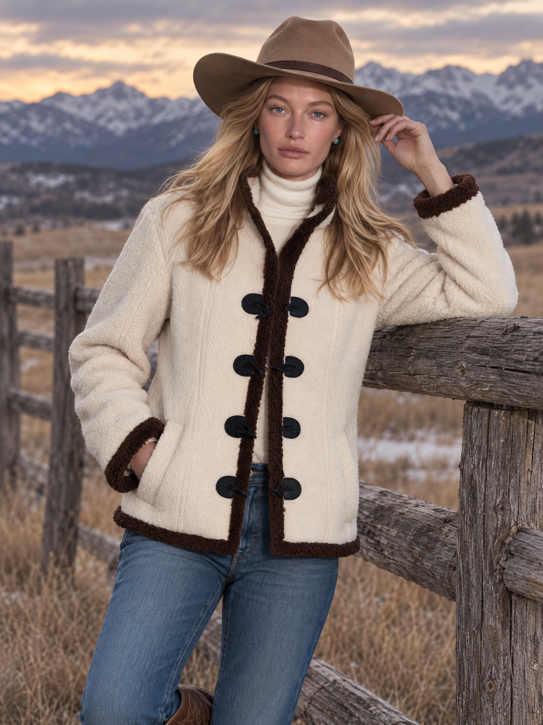 Womens Vintage-Style Elegant Color-Block Fleece Jacket With Stand Collar