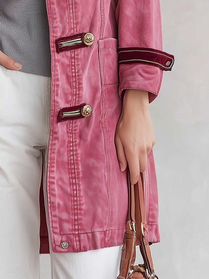 Pink Military Style Gold Button Longline Jacket