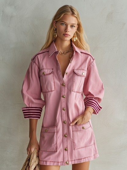 Dusty Pink Button Front Utility Mini Dress