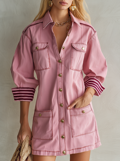 Dusty Pink Button Front Utility Mini Dress
