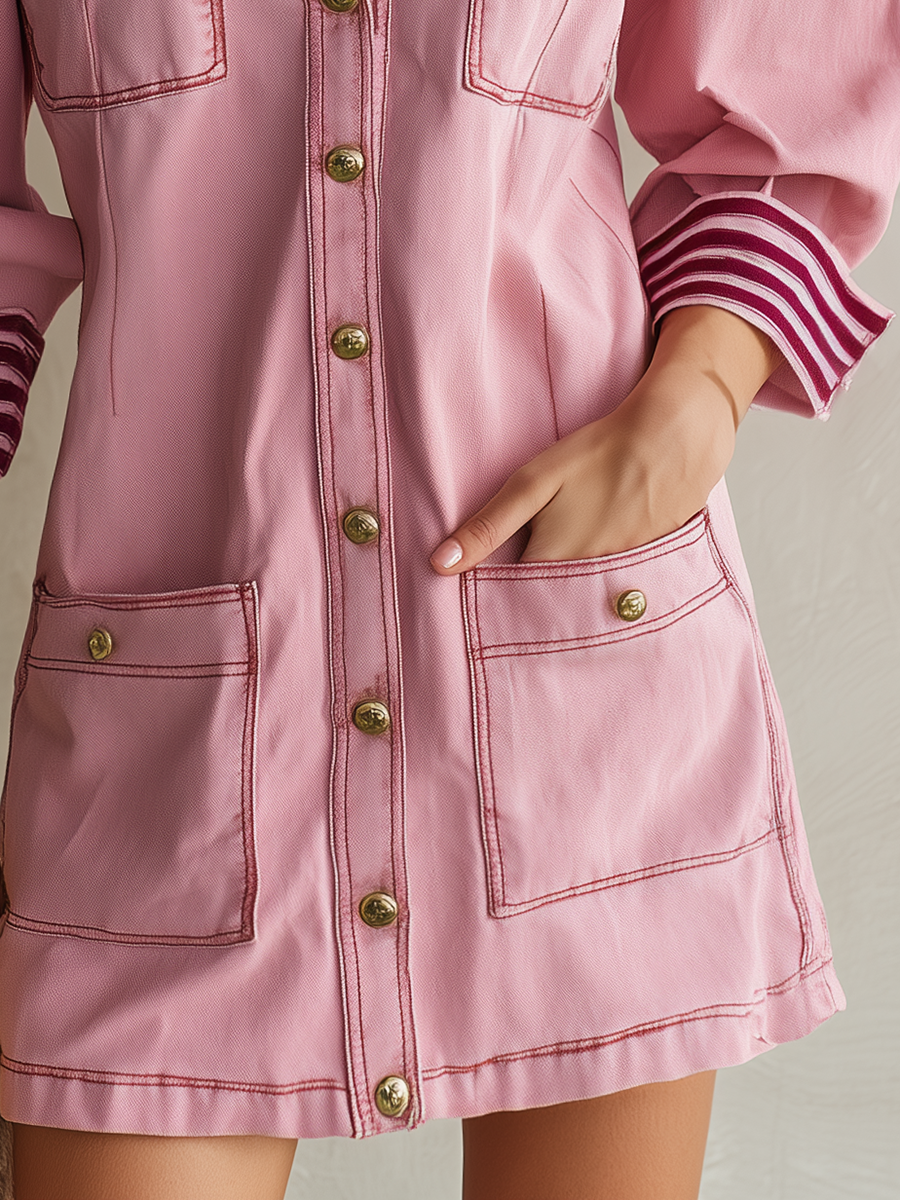 Dusty Pink Button Front Utility Mini Dress